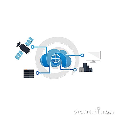 Computer internet cloud networking wide area network vector icon Cartoon Illustration