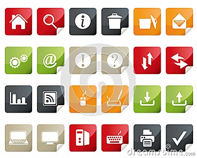 Computer and Internet Icon Set. Tag and Label Styl Vector Illustration