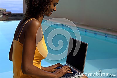 Computer job at pool 5 Stock Photo