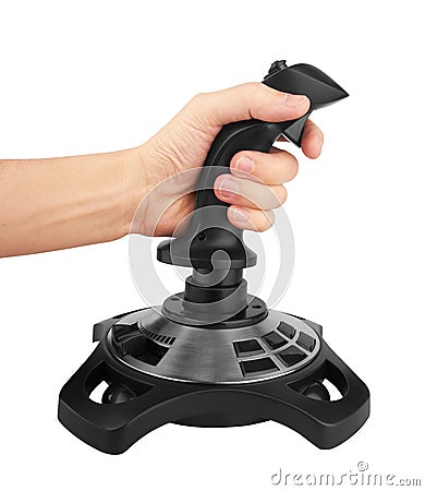 Computer joystick with hand Stock Photo