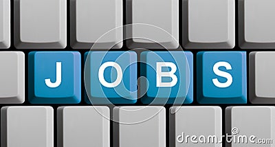 Blue Computer Keyboard showing Jobs Stock Photo