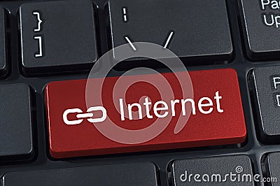 Computer keyboard button with text Internet and link icon. Stock Photo