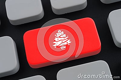 Computer keyboard with Christmas tree key Stock Photo