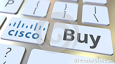 Computer keyboard with CISCO logo and Buy text on the keys. Editorial 3D rendering Editorial Stock Photo