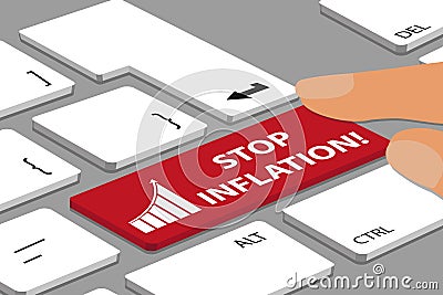 Computer Keyboard Concept With Red Stop Inflation Push Button And Fingers Vector Illustration