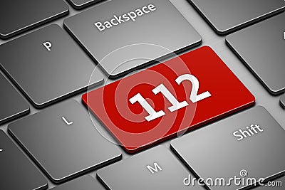 Computer keyboard with emergency number 112 Stock Photo