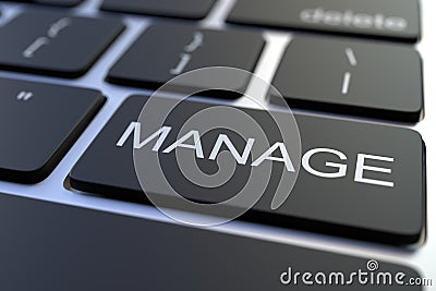 Computer keyboard featuring MANAGE key. Conceptual 3D rendering Stock Photo