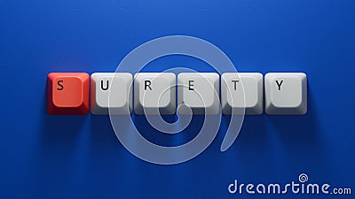 Computer keyboard keys with SURETY business word.close up of Computer keyboard keys Stock Photo