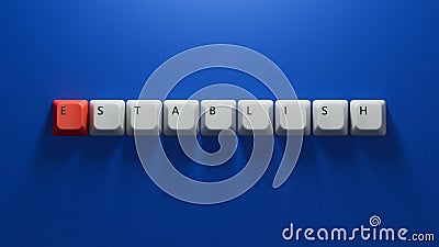 Computer keyboard keys with text ESTABLISH. financial market. financing.close up of Computer keyboard keys Stock Photo