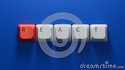 Computer keyboard keys with text REACT. financial market. financing.close up of Computer keyboard keys Stock Photo
