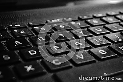 Closeup view of a laptop keyboard. Stock Photo