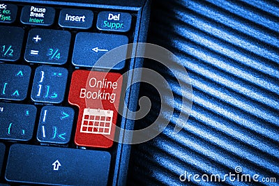 Computer Keyboard With Red Button Online Booking Concept Stock Photo