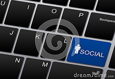 Computer keyboard with social button Stock Photo