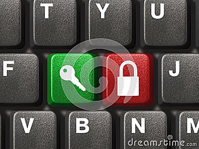 Computer keyboard with two security buttons Stock Photo
