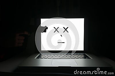 Computer killed by cyber criminal Stock Photo