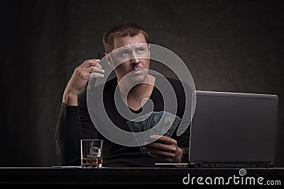 computer, laptop, business, businessman, office, work, young, person, people, white, portrait, phone, working, isolated, technolo Stock Photo