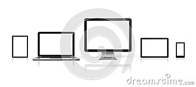 Computer, laptop, mobile phone and digital tablet pc Stock Photo