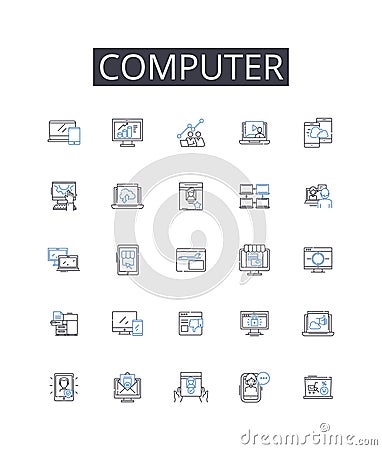 Computer line icons collection. Laptop, Desktop, Machine, Workstation, Processor, System, Device vector and linear Vector Illustration