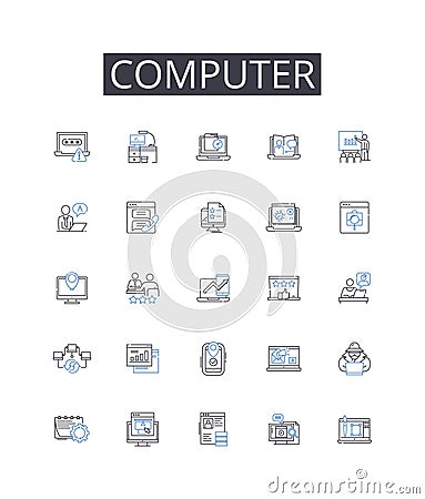 Computer line icons collection. Laptop, Desktop, Machine, Workstation, Processor, System, Device vector and linear Vector Illustration