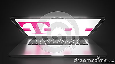 Open laptop with logo of DEUTSCHE TELEKOM on the screen. Editorial conceptual 3d rendering Editorial Stock Photo