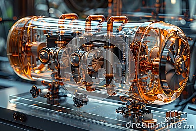 a computer with many computer chips and the fans on the tower, photo-realistic techniques, precise hyperrealism Stock Photo