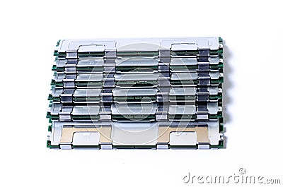 Computer memory card Close up memory socket on board computer server Stock Photo