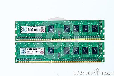 Computer memory card Close up memory socket on board computer server Stock Photo