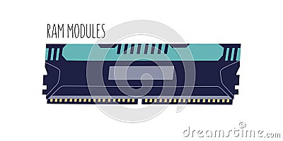 Computer memory module or RAM stick isolated on white background. Electronic component with chips. Colored flat vector Vector Illustration