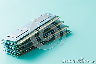 Computer memory modules on the aquamarine background Stock Photo