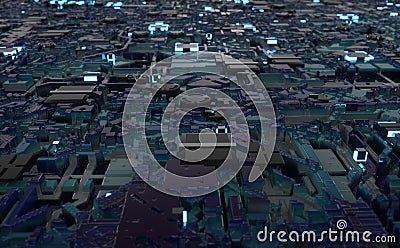 Computer microchip city flyby loop Stock Photo