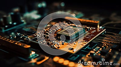 Computer Microchips and Processors on Electronic circuit board. Abstract technology microelectronics concept background Stock Photo