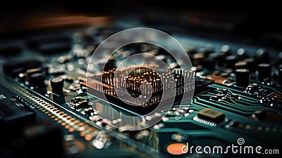 Computer Microchips and Processors on Electronic circuit board. Abstract technology microelectronics concept background Stock Photo