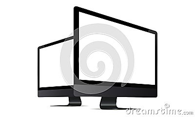 Computer monitor black mock up with perspective side view Vector Illustration