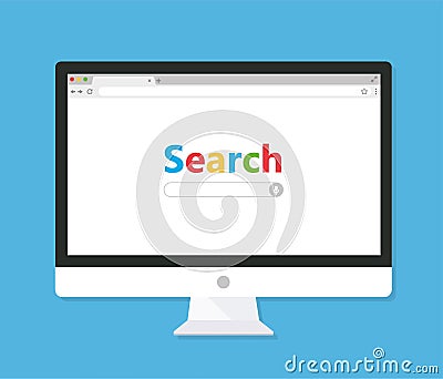 Computer monitor with browser and search bar. Flat style - stock vector Vector Illustration