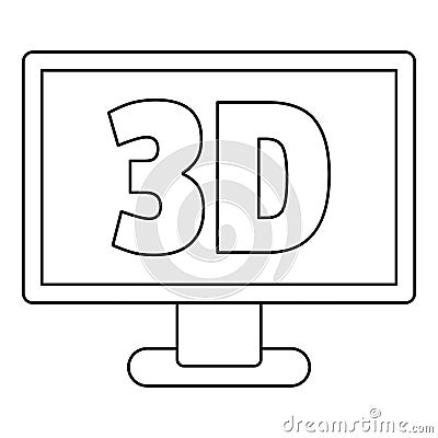 Computer monitor with 3d inscription icon outline Vector Illustration