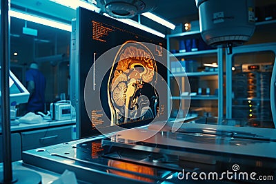 A computer monitor displaying an image of a brain Stock Photo