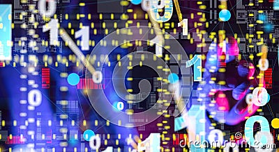 Computer monitor displaying large number of numerical data points, Digital Network and data concept Stock Photo