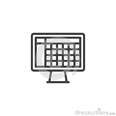 Computer monitor with folders outline icon Vector Illustration