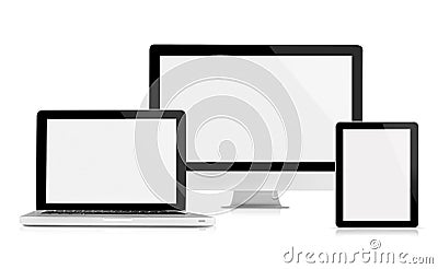 Computer monitor, laptop and tablet Stock Photo