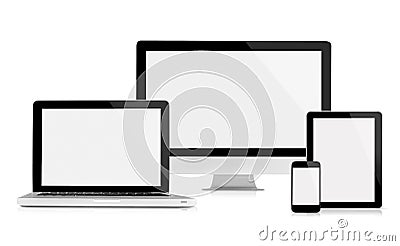 Computer monitor, laptop, tablet and mobile phone Stock Photo