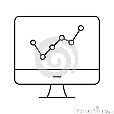 Computer Monitor With Line Graph Icon. Data Analysis, Business Growth, And Performance Tracking Outline Symbol Vector Illustration