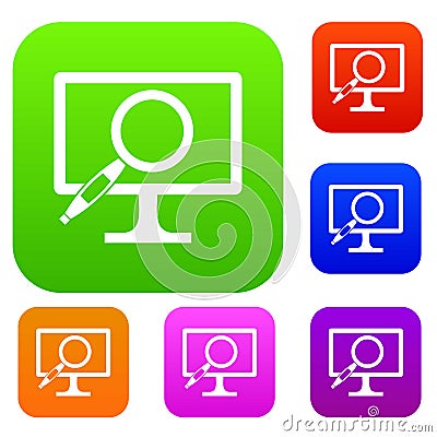 Computer monitor magnifying glass set collection Vector Illustration