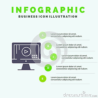 Computer, Monitor, Play, Music Infographics Presentation Template. 5 Steps Presentation Vector Illustration