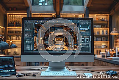Computer monitor with software created by a chatbot using AI, create special effects Stock Photo