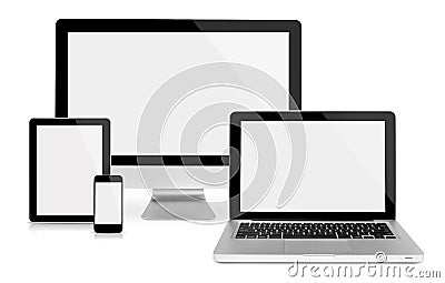 Computer monitor, tablet, laptop and phone Stock Photo