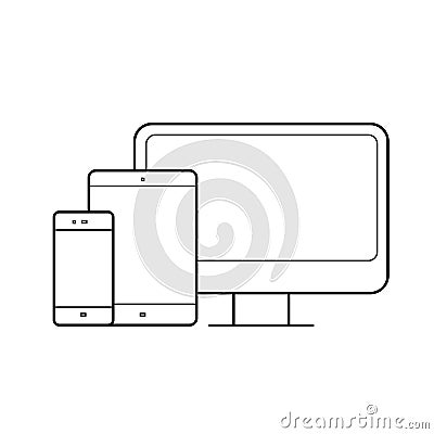 Computer monitor, tablet, phone devices line icon. Vector Illustration