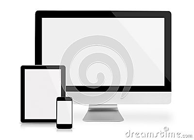 Computer monitor, tablet and phone Stock Photo