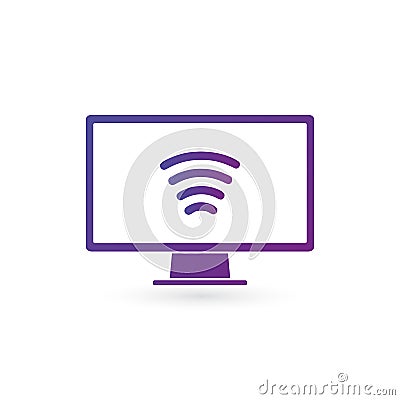 Computer monitor with wifi signal, vector illustration isolated on white background. clean design Cartoon Illustration