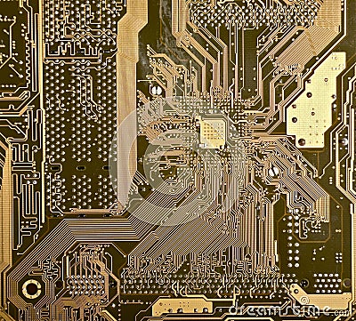 Computer motherboard with wires, solder view. Stock Photo