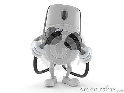 Computer mouse character with electric plug and outlet Cartoon Illustration